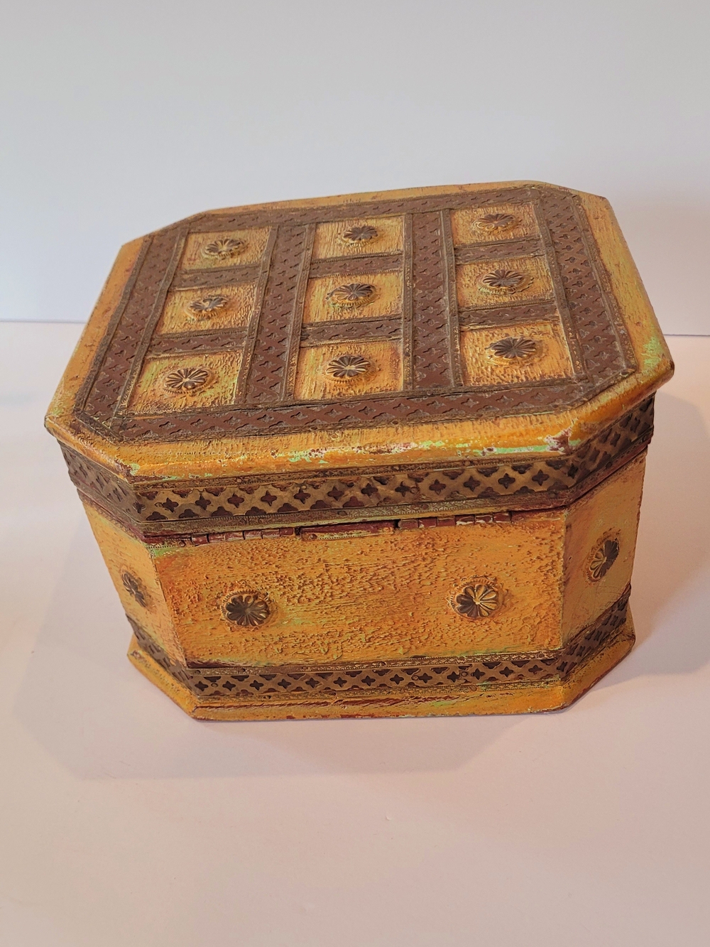 Handcrafted Octagonal Decorative Wooden Box Vintage
